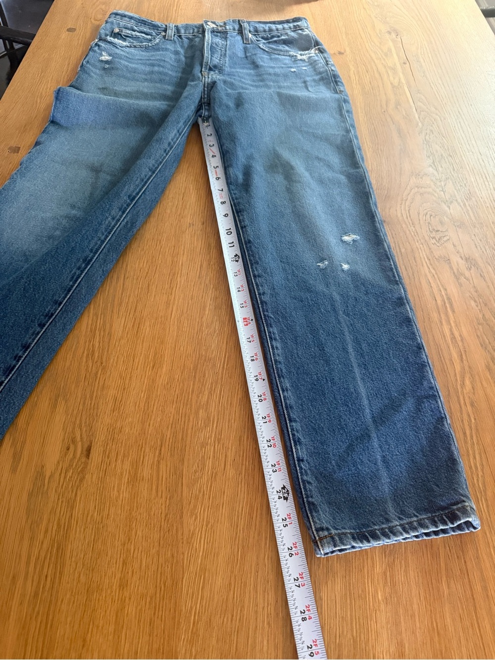 Frame Denim Straight-Leg Blue Jeans with Light Distressing
